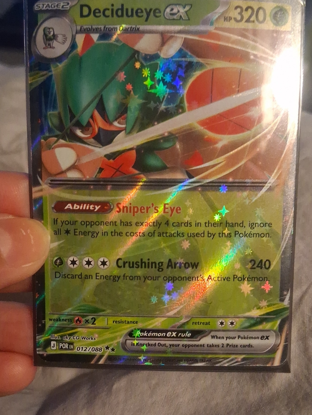 Pokemon Decidueye ex Holographic Card - Green, Gold, Red